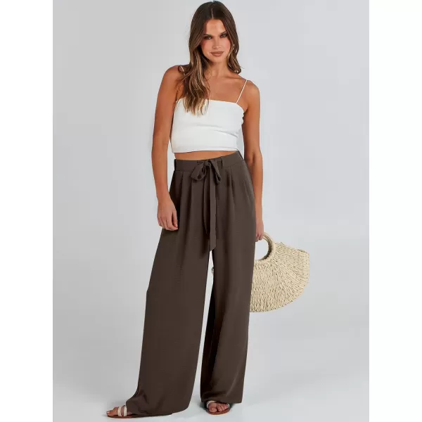 Caracilia Womens Wide Leg Palazzo Pants High Waisted Adjustable Tie Knot Flowy Trousers Casual Loose Lounge Pant with Pockets