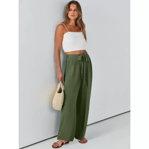 Caracilia Womens Wide Leg Palazzo Pants High Waisted Adjustable Tie Knot Flowy Trousers Casual Loose Lounge Pant with Pockets