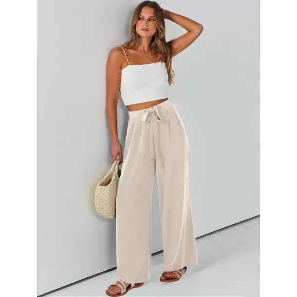 Caracilia Womens Wide Leg Palazzo Pants High Waisted Adjustable Tie Knot Flowy Trousers Casual Loose Lounge Pant with Pockets