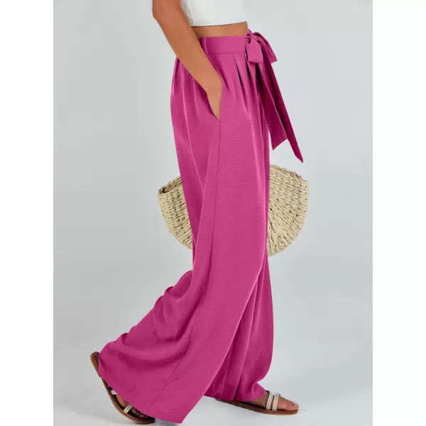 Caracilia Womens Wide Leg Palazzo Pants High Waisted Adjustable Tie Knot Flowy Trousers Casual Loose Lounge Pant with Pockets