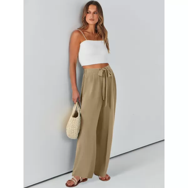 Caracilia Womens Wide Leg Palazzo Pants High Waisted Adjustable Tie Knot Flowy Trousers Casual Loose Lounge Pant with Pockets