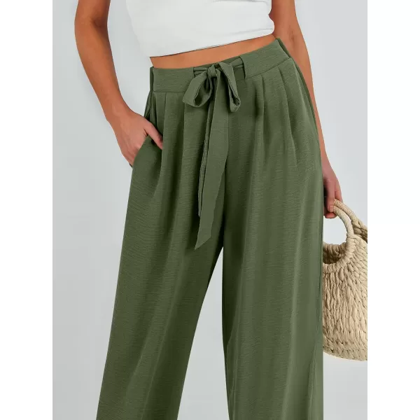 Caracilia Womens Wide Leg Palazzo Pants High Waisted Adjustable Tie Knot Flowy Trousers Casual Loose Lounge Pant with Pockets