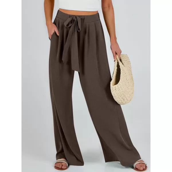 Caracilia Womens Wide Leg Palazzo Pants High Waisted Adjustable Tie Knot Flowy Trousers Casual Loose Lounge Pant with Pockets