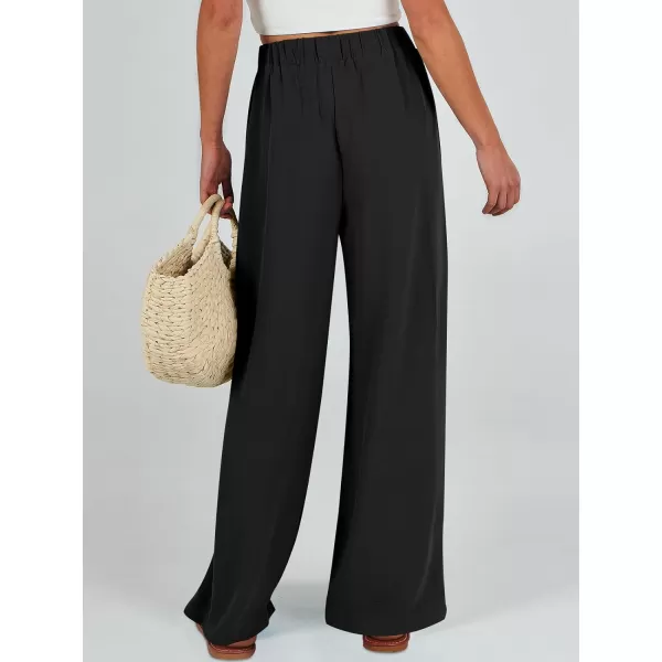 Caracilia Womens Wide Leg Palazzo Pants High Waisted Adjustable Tie Knot Flowy Trousers Casual Loose Lounge Pant with Pockets