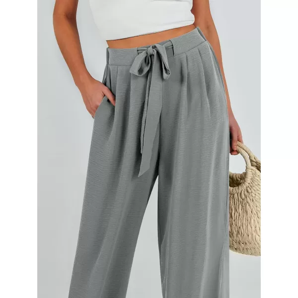 Caracilia Womens Wide Leg Palazzo Pants High Waisted Adjustable Tie Knot Flowy Trousers Casual Loose Lounge Pant with Pockets