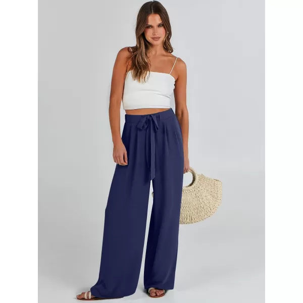 Caracilia Womens Wide Leg Palazzo Pants High Waisted Adjustable Tie Knot Flowy Trousers Casual Loose Lounge Pant with Pockets