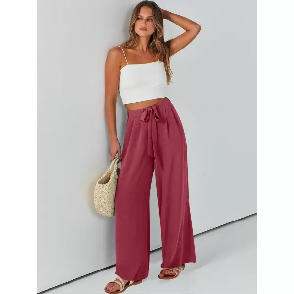Caracilia Womens Wide Leg Palazzo Pants High Waisted Adjustable Tie Knot Flowy Trousers Casual Loose Lounge Pant with Pockets