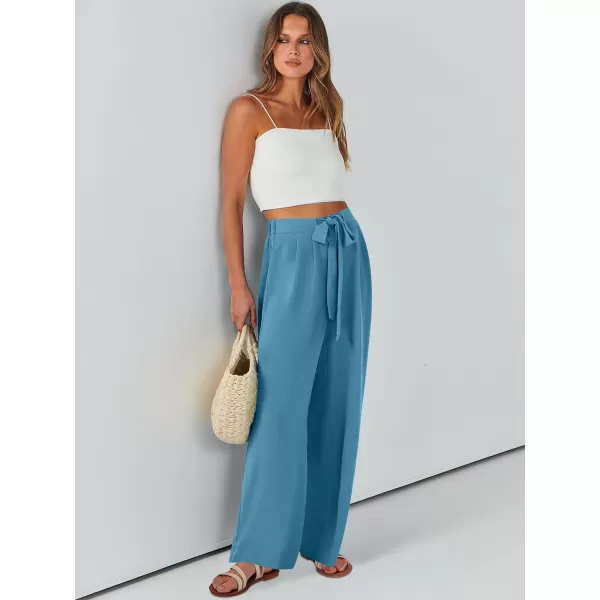 Caracilia Womens Wide Leg Palazzo Pants High Waisted Adjustable Tie Knot Flowy Trousers Casual Loose Lounge Pant with Pockets