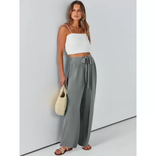 Caracilia Womens Wide Leg Palazzo Pants High Waisted Adjustable Tie Knot Flowy Trousers Casual Loose Lounge Pant with Pockets