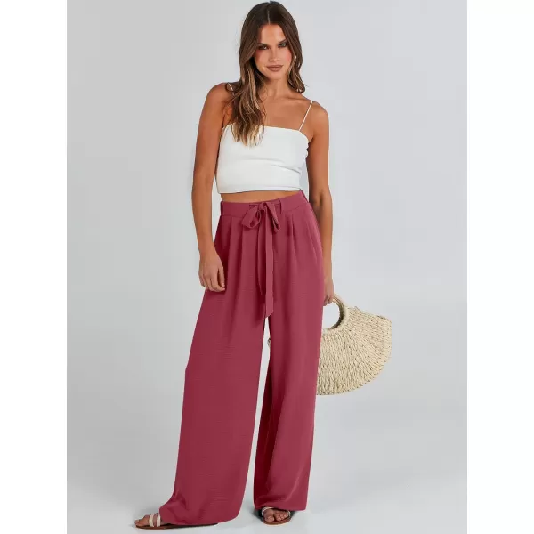 Caracilia Womens Wide Leg Palazzo Pants High Waisted Adjustable Tie Knot Flowy Trousers Casual Loose Lounge Pant with Pockets