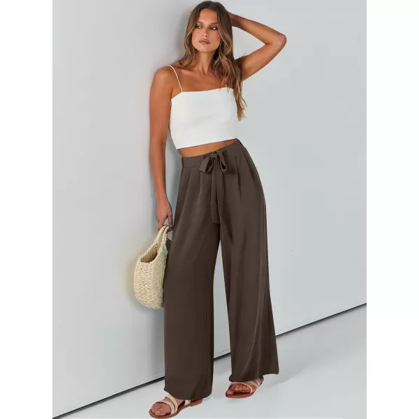 Caracilia Womens Wide Leg Palazzo Pants High Waisted Adjustable Tie Knot Flowy Trousers Casual Loose Lounge Pant with Pockets