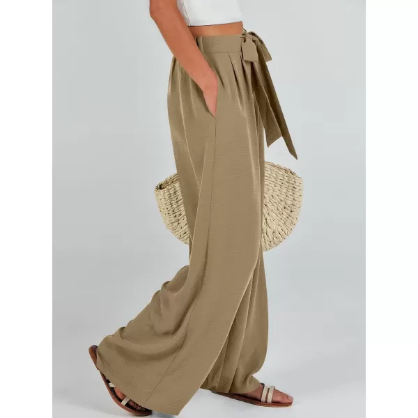 Caracilia Womens Wide Leg Palazzo Pants High Waisted Adjustable Tie Knot Flowy Trousers Casual Loose Lounge Pant with Pockets