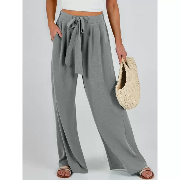 Caracilia Womens Wide Leg Palazzo Pants High Waisted Adjustable Tie Knot Flowy Trousers Casual Loose Lounge Pant with Pockets