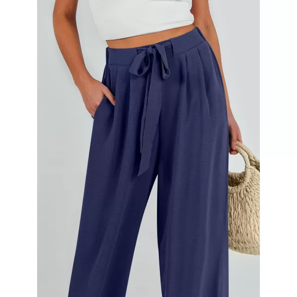 Caracilia Womens Wide Leg Palazzo Pants High Waisted Adjustable Tie Knot Flowy Trousers Casual Loose Lounge Pant with Pockets