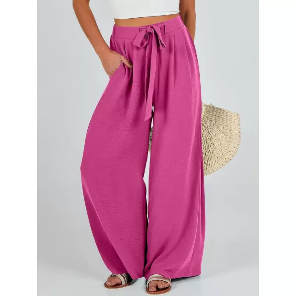 Caracilia Womens Wide Leg Palazzo Pants High Waisted Adjustable Tie Knot Flowy Trousers Casual Loose Lounge Pant with Pockets