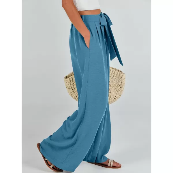 Caracilia Womens Wide Leg Palazzo Pants High Waisted Adjustable Tie Knot Flowy Trousers Casual Loose Lounge Pant with Pockets