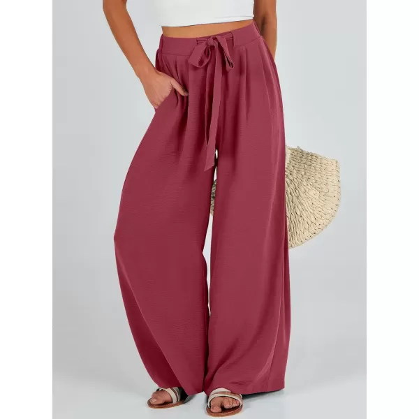 Caracilia Womens Wide Leg Palazzo Pants High Waisted Adjustable Tie Knot Flowy Trousers Casual Loose Lounge Pant with Pockets