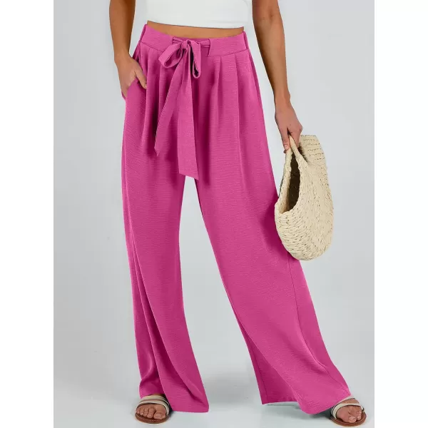 Caracilia Womens Wide Leg Palazzo Pants High Waisted Adjustable Tie Knot Flowy Trousers Casual Loose Lounge Pant with Pockets