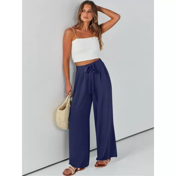 Caracilia Womens Wide Leg Palazzo Pants High Waisted Adjustable Tie Knot Flowy Trousers Casual Loose Lounge Pant with Pockets