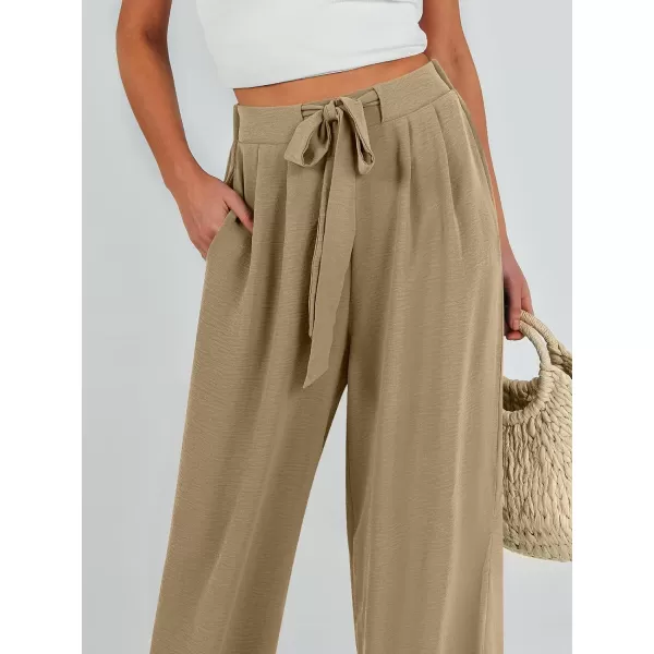 Caracilia Womens Wide Leg Palazzo Pants High Waisted Adjustable Tie Knot Flowy Trousers Casual Loose Lounge Pant with Pockets