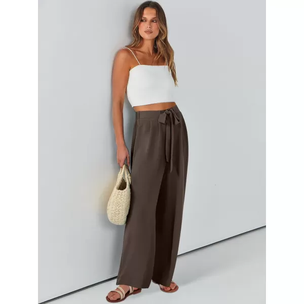 Caracilia Womens Wide Leg Palazzo Pants High Waisted Adjustable Tie Knot Flowy Trousers Casual Loose Lounge Pant with Pockets