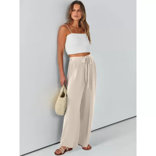 Caracilia Womens Wide Leg Palazzo Pants High Waisted Adjustable Tie Knot Flowy Trousers Casual Loose Lounge Pant with Pockets