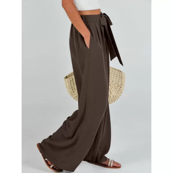 Caracilia Womens Wide Leg Palazzo Pants High Waisted Adjustable Tie Knot Flowy Trousers Casual Loose Lounge Pant with Pockets