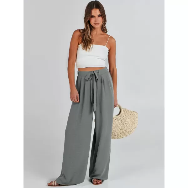 Caracilia Womens Wide Leg Palazzo Pants High Waisted Adjustable Tie Knot Flowy Trousers Casual Loose Lounge Pant with Pockets