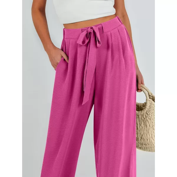 Caracilia Womens Wide Leg Palazzo Pants High Waisted Adjustable Tie Knot Flowy Trousers Casual Loose Lounge Pant with Pockets