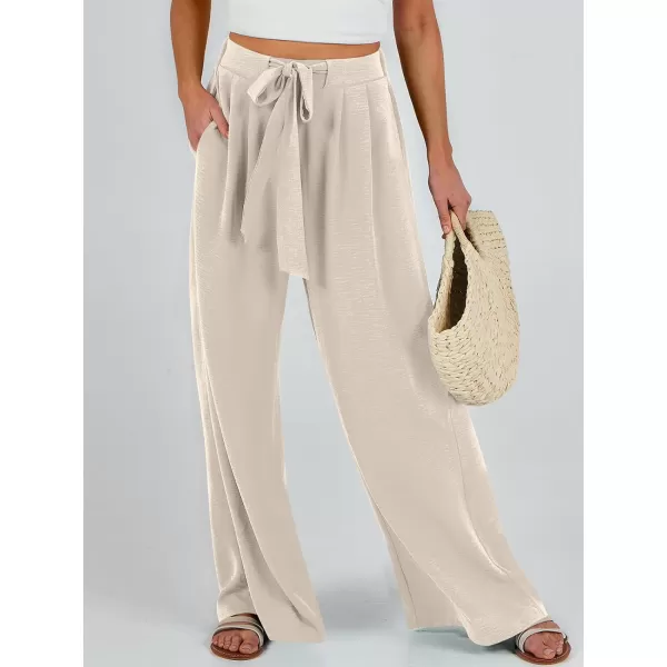Caracilia Womens Wide Leg Palazzo Pants High Waisted Adjustable Tie Knot Flowy Trousers Casual Loose Lounge Pant with Pockets