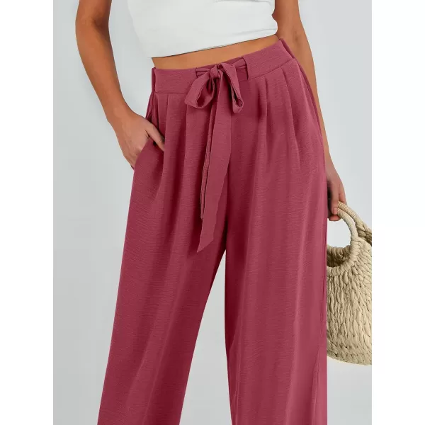 Caracilia Womens Wide Leg Palazzo Pants High Waisted Adjustable Tie Knot Flowy Trousers Casual Loose Lounge Pant with Pockets