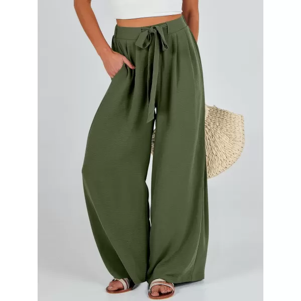 Caracilia Womens Wide Leg Palazzo Pants High Waisted Adjustable Tie Knot Flowy Trousers Casual Loose Lounge Pant with Pockets