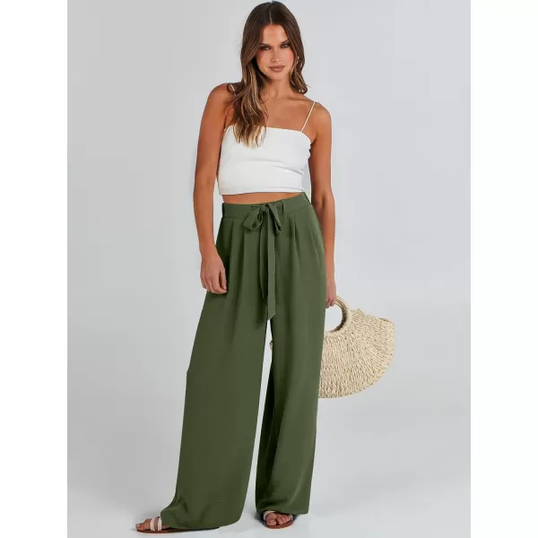 Caracilia Womens Wide Leg Palazzo Pants High Waisted Adjustable Tie Knot Flowy Trousers Casual Loose Lounge Pant with Pockets