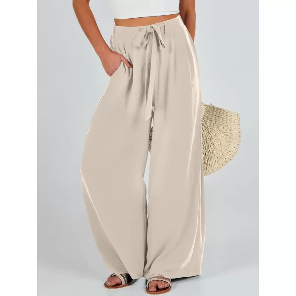 Caracilia Womens Wide Leg Palazzo Pants High Waisted Adjustable Tie Knot Flowy Trousers Casual Loose Lounge Pant with Pockets