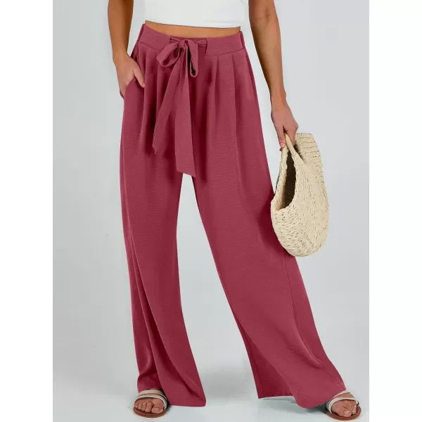 Caracilia Womens Wide Leg Palazzo Pants High Waisted Adjustable Tie Knot Flowy Trousers Casual Loose Lounge Pant with Pockets