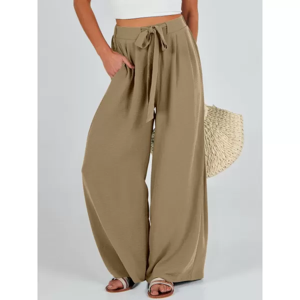 Caracilia Womens Wide Leg Palazzo Pants High Waisted Adjustable Tie Knot Flowy Trousers Casual Loose Lounge Pant with Pockets