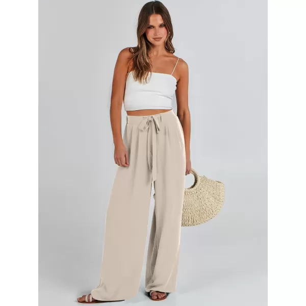 Caracilia Womens Wide Leg Palazzo Pants High Waisted Adjustable Tie Knot Flowy Trousers Casual Loose Lounge Pant with Pockets