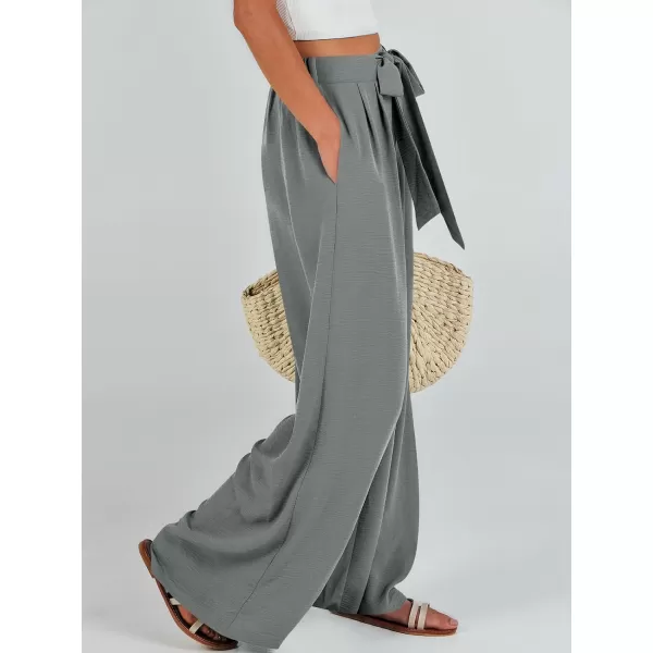 Caracilia Womens Wide Leg Palazzo Pants High Waisted Adjustable Tie Knot Flowy Trousers Casual Loose Lounge Pant with Pockets