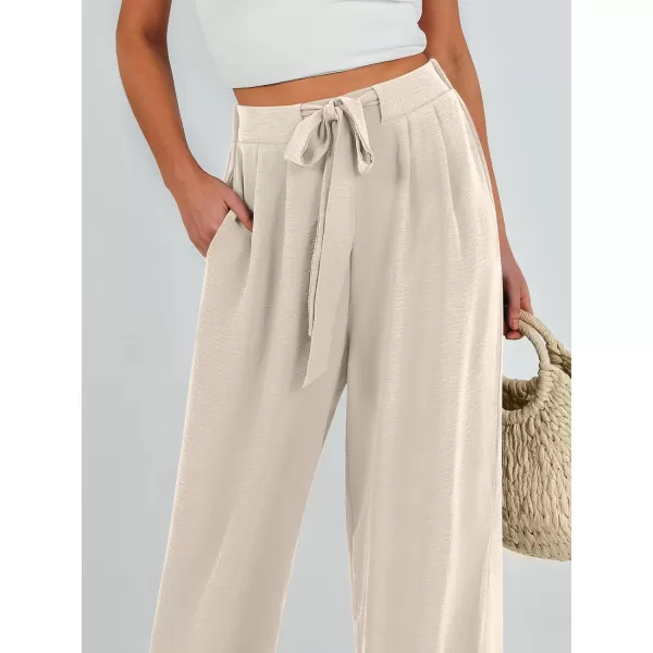 Caracilia Womens Wide Leg Palazzo Pants High Waisted Adjustable Tie Knot Flowy Trousers Casual Loose Lounge Pant with Pockets