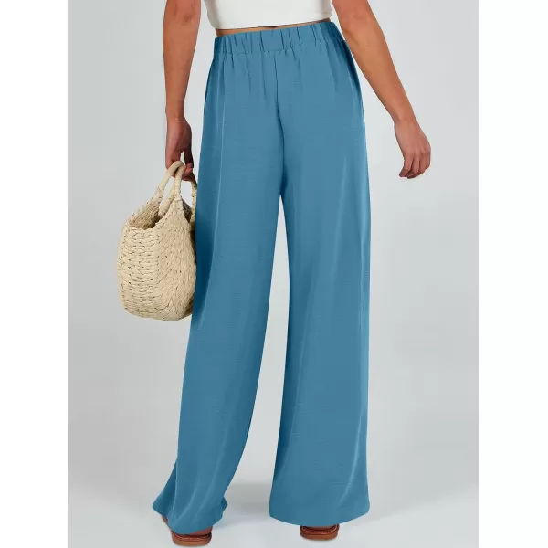 Caracilia Womens Wide Leg Palazzo Pants High Waisted Adjustable Tie Knot Flowy Trousers Casual Loose Lounge Pant with Pockets