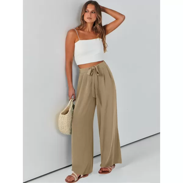 Caracilia Womens Wide Leg Palazzo Pants High Waisted Adjustable Tie Knot Flowy Trousers Casual Loose Lounge Pant with Pockets