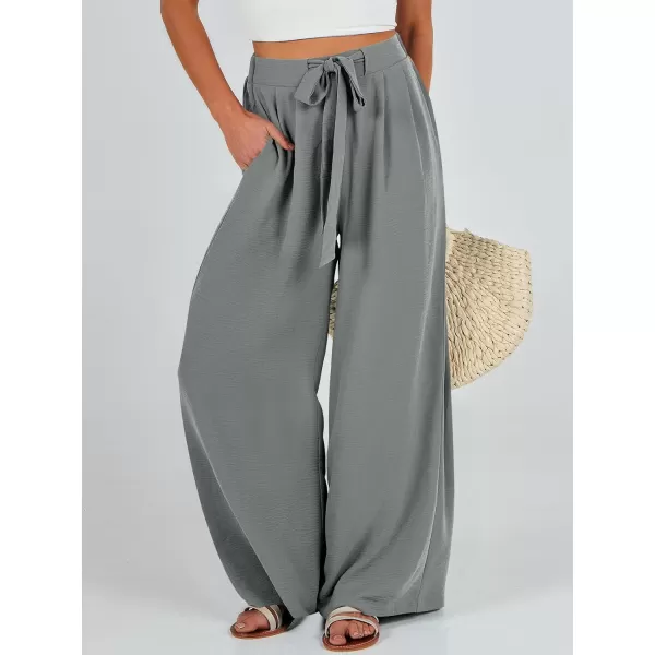 Caracilia Womens Wide Leg Palazzo Pants High Waisted Adjustable Tie Knot Flowy Trousers Casual Loose Lounge Pant with Pockets