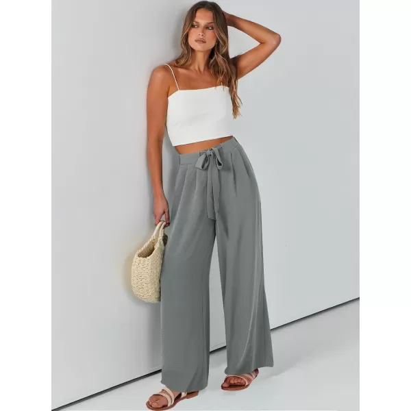 Caracilia Womens Wide Leg Palazzo Pants High Waisted Adjustable Tie Knot Flowy Trousers Casual Loose Lounge Pant with Pockets