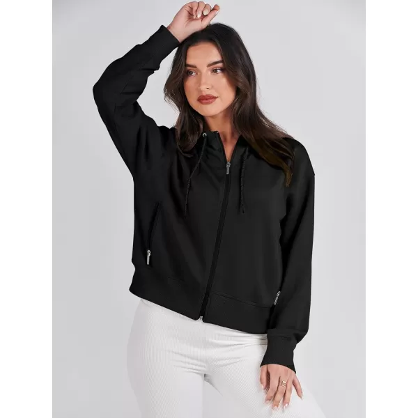 Caracilia Women's Zip Up Hoodies Cropped Drawstring Sweatshirts Cute Teen Girl Y2K Fall Casual Jackets with Pockets
