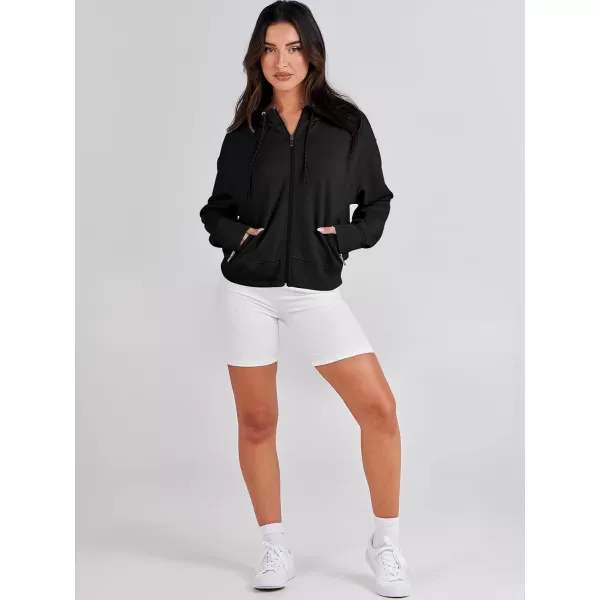 Caracilia Women's Zip Up Hoodies Cropped Drawstring Sweatshirts Cute Teen Girl Y2K Fall Casual Jackets with Pockets
