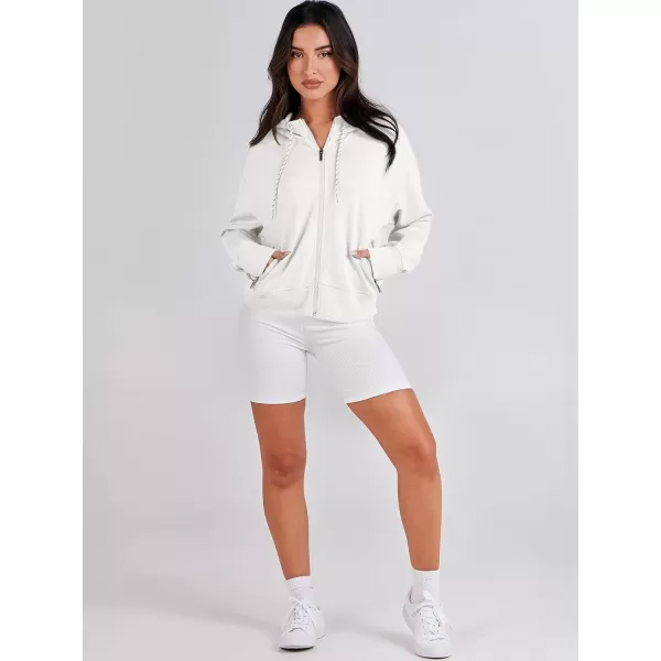 Caracilia Women's Zip Up Hoodies Cropped Drawstring Sweatshirts Cute Teen Girl Y2K Fall Casual Jackets with Pockets