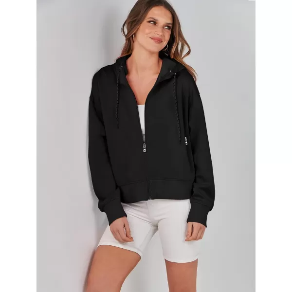 Caracilia Women's Zip Up Hoodies Cropped Drawstring Sweatshirts Cute Teen Girl Y2K Fall Casual Jackets with Pockets