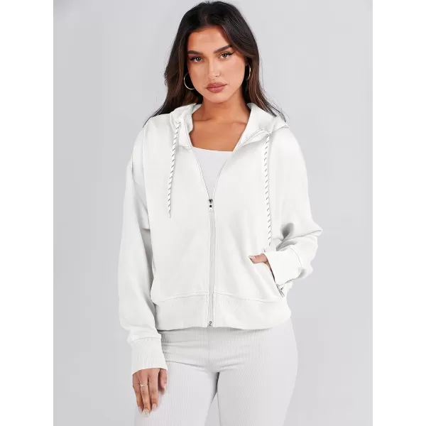 Caracilia Women's Zip Up Hoodies Cropped Drawstring Sweatshirts Cute Teen Girl Y2K Fall Casual Jackets with Pockets