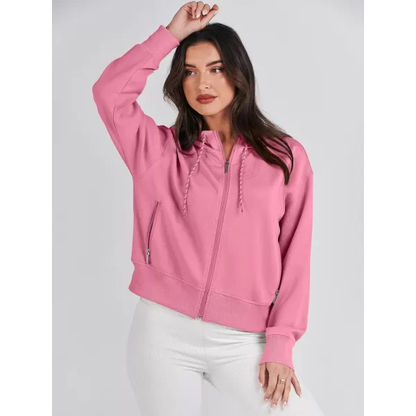 Caracilia Women's Zip Up Hoodies Cropped Drawstring Sweatshirts Cute Teen Girl Y2K Fall Casual Jackets with Pockets
