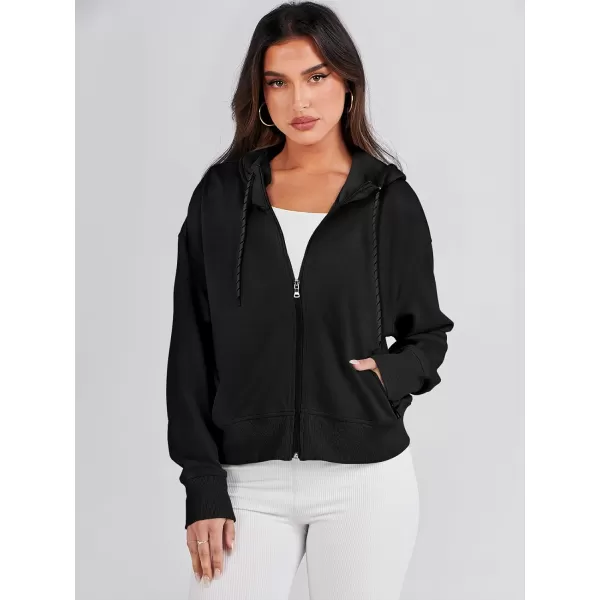 Caracilia Women's Zip Up Hoodies Cropped Drawstring Sweatshirts Cute Teen Girl Y2K Fall Casual Jackets with Pockets